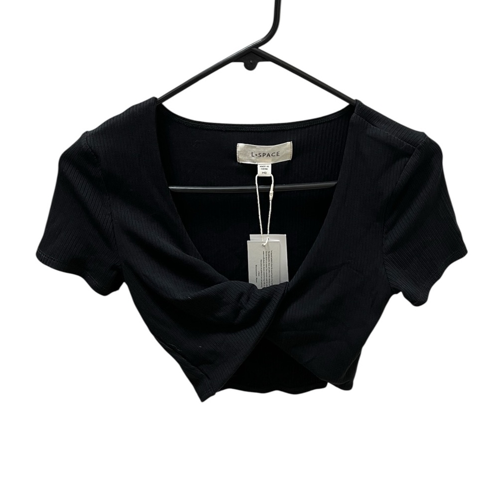 L*Space Isla Black Ribbed Crop Top Size Small NWT